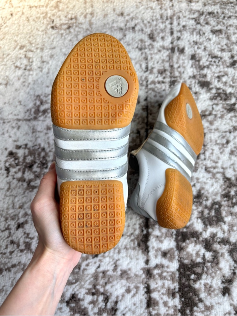 Vintage Y2K Adidas Archive MEI 2000s Taekwondo White and Silver Stripes Sneakers - Picture 8 of 10